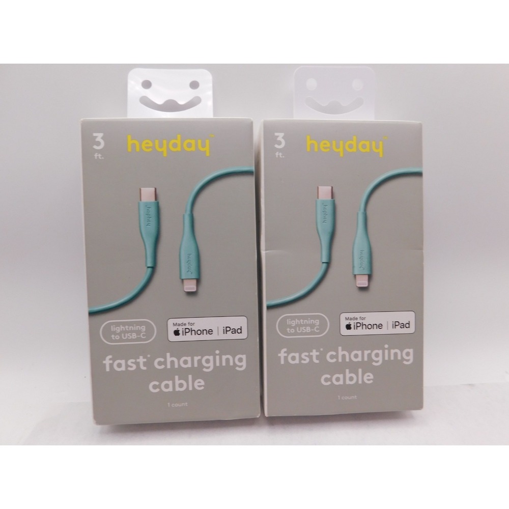 Heyday 3ft Ltng to USB-C Fast Charging Cable Aqua Lot of 2